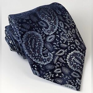 Canali Paisley Silk Tie Navy Blue Geometric Made in Italy Preppy Luxury Necktie